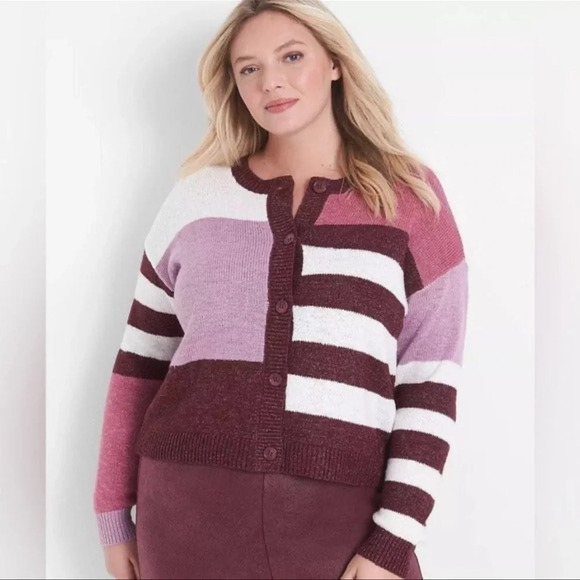 Lane Bryant Chunky Knit Stripped Colorblock Long Sleeve Cardigan Sweater  22 24 - Picture 2 of 9